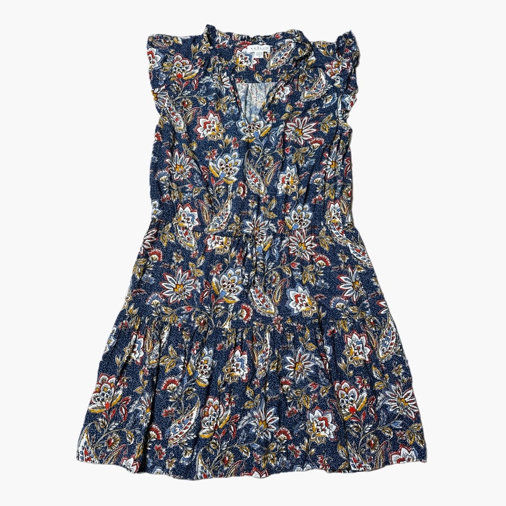 Velvet by Graham & Spencer Paloma Tie Waist in Navy Floral Mini Dress Size M - Picture 2 of 8